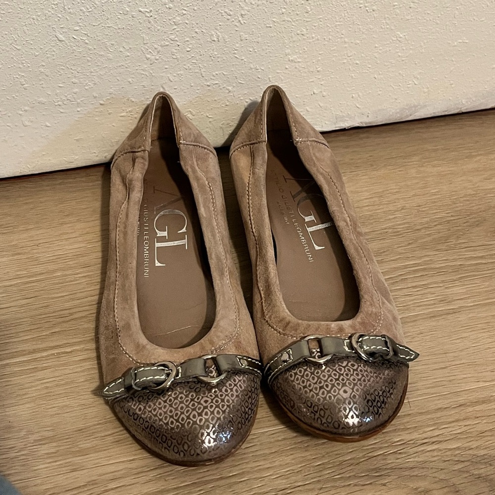 AGL Tan Leather Ballet Flats